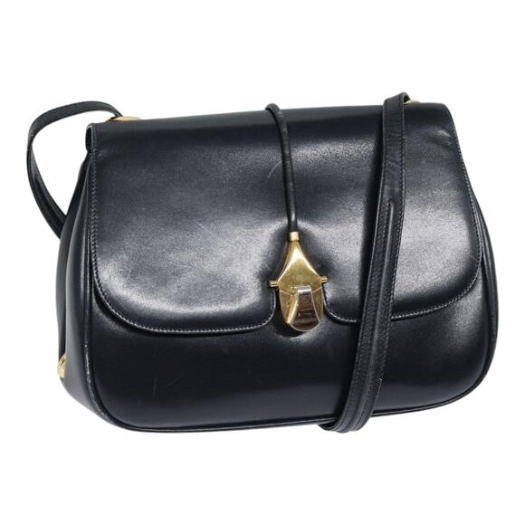 GUCCI Shoulder Bag Leather Navy Gold - Picture 1 of 16